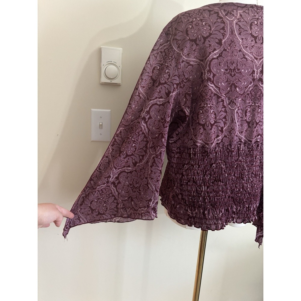 Vintage 90s 00s Boho Whimsigoth Flare Sleeve Top V Neck Paisley Purple Plus Size - Picture 7 of 8